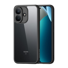 Black Redmi Note 17 Pro 5G in its Dux Ducis case with frosted clear back and black frame, from the back and side