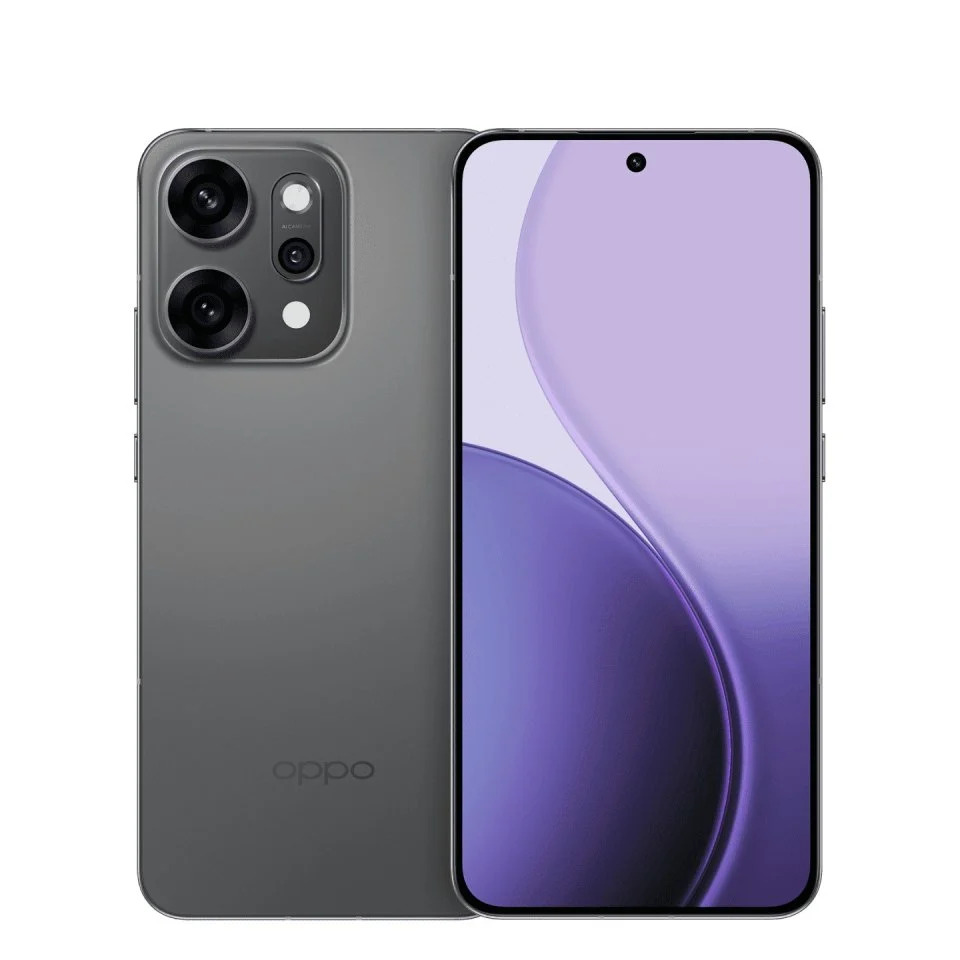 Oppo Reno 14 Pro in grey, shown from the back and the front